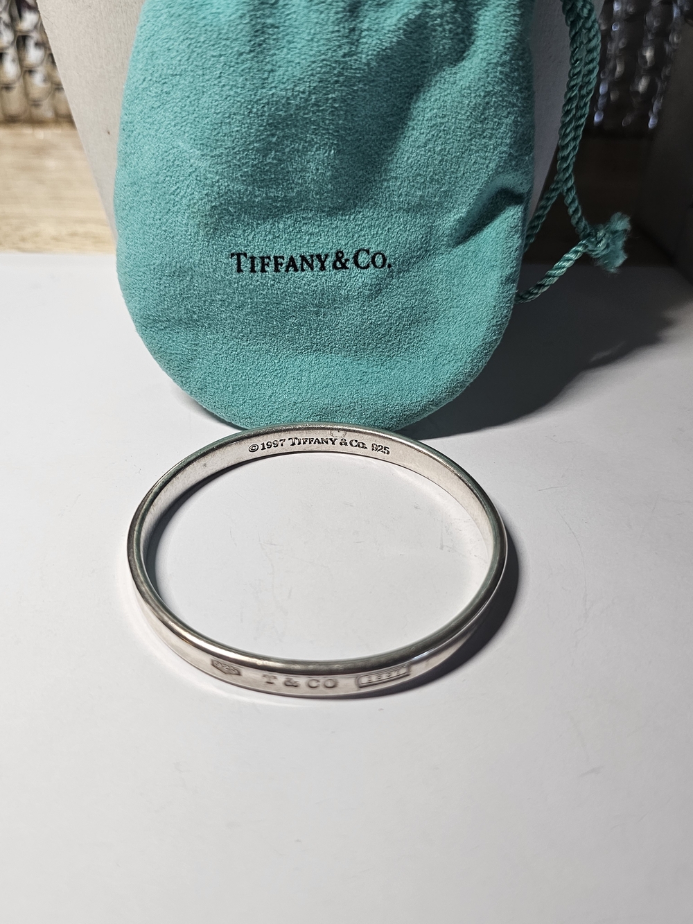Tiffany & Co. Silver Bangle Bracelet - Classic Tiffany Blue Pouch